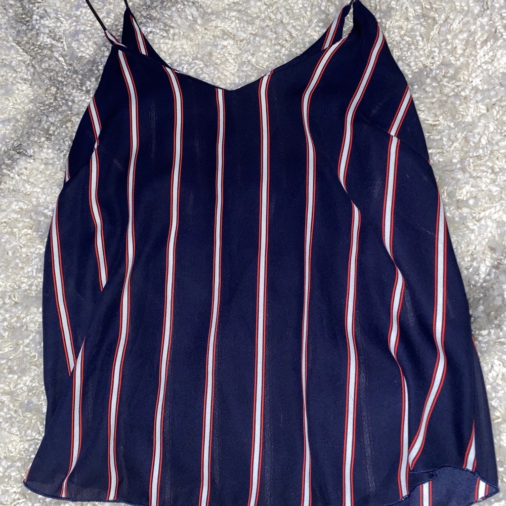 Stripped tank top, navy with red and white stripes. Size: small